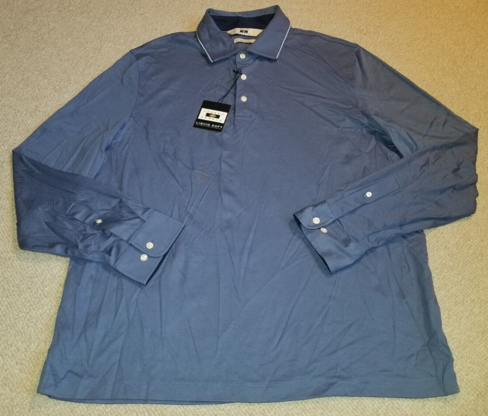 NWT Mens Shirt-JOSEPH ABBOUD-blue 100% cotton "Liquid Soft" polo long sleeves-XL
